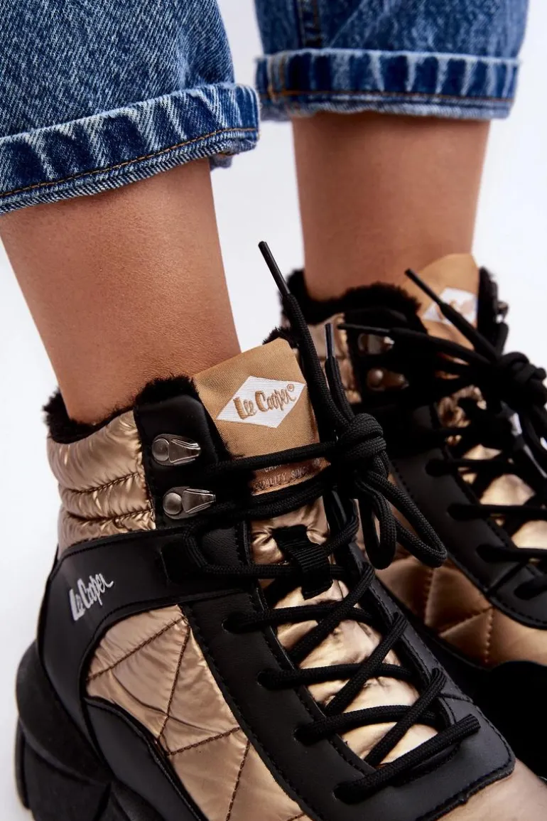 Ocieplane Botki Damskie Na Platformie Lee Cooper LCJ-23-44-1986L Złote