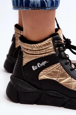 Ocieplane Botki Damskie Na Platformie Lee Cooper LCJ-23-44-1986L Złote