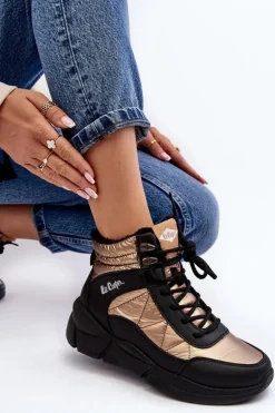 Ocieplane Botki Damskie Na Platformie Lee Cooper LCJ-23-44-1986L Złote