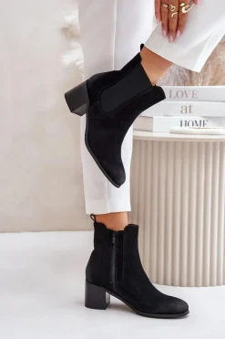 Ocieplane Botki Damskie Na Słupku Czarne Radeya