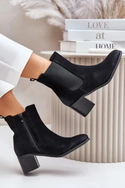 Ocieplane Botki Damskie Na Słupku Czarne Radeya