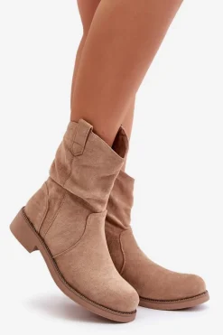 Ocieplane Botki Damskie Z Marszczeniem I Zdobieniem Beżowe Etteara