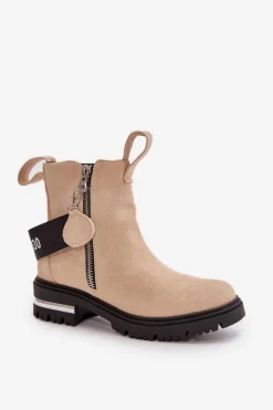 Ocieplane Botki Damskie Z Suwakiem Beżowe Calvaro