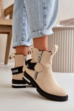 Ocieplane Botki Damskie Z Suwakiem Beżowe Calvaro