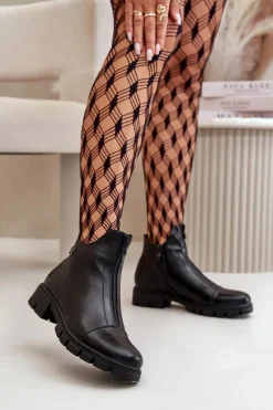 Ocieplane Botki Damskie Z Eko Skóry Czarne Verietta