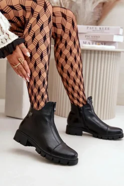 Ocieplane Botki Damskie Z Eko Skóry Czarne Verietta