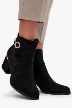 Ocieplane Botki Damskie Ze Złotymi Detalami Na Słupku Czarne Dorisse