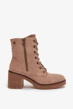Ocieplane Botki Damskie Ze Sznurowaniem I Suwakami Beżowe Paressa