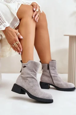 Ocieplane Botki Damskie Z Naturalnego Zamszu Na Zamek Szare Vinceza 66696