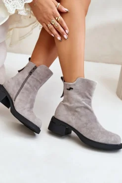 Ocieplane Botki Damskie Z Naturalnego Zamszu Na Zamek Szare Vinceza 66696