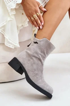 Ocieplane Botki Damskie Z Naturalnego Zamszu Na Zamek Szare Vinceza 66696