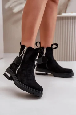 Ocieplane Botki Damskie Z Suwakiem Czarne Calvaro