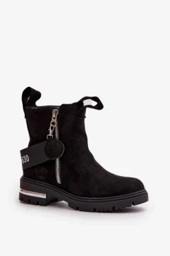 Ocieplane Botki Damskie Z Suwakiem Czarne Calvaro