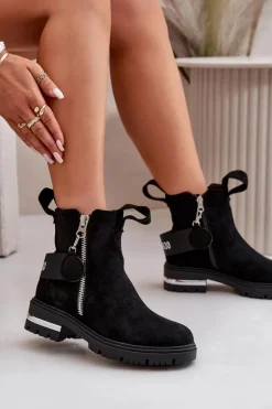 Ocieplane Botki Damskie Z Suwakiem Czarne Calvaro