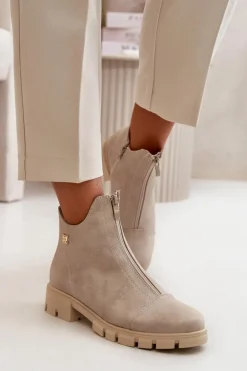 Ocieplane Botki Damskie Z Przetarciami Eko Skórzane Złote Verietta