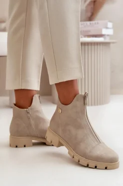 Ocieplane Botki Damskie Z Przetarciami Eko Skórzane Złote Verietta