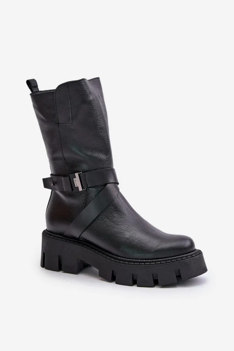 Ocieplane Botki Damskie Ze Skóry Naturalnej Laura Messi 2859 Czarne