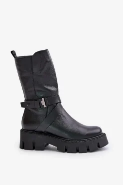 Ocieplane Botki Damskie Ze Skóry Naturalnej Laura Messi 2859 Czarne