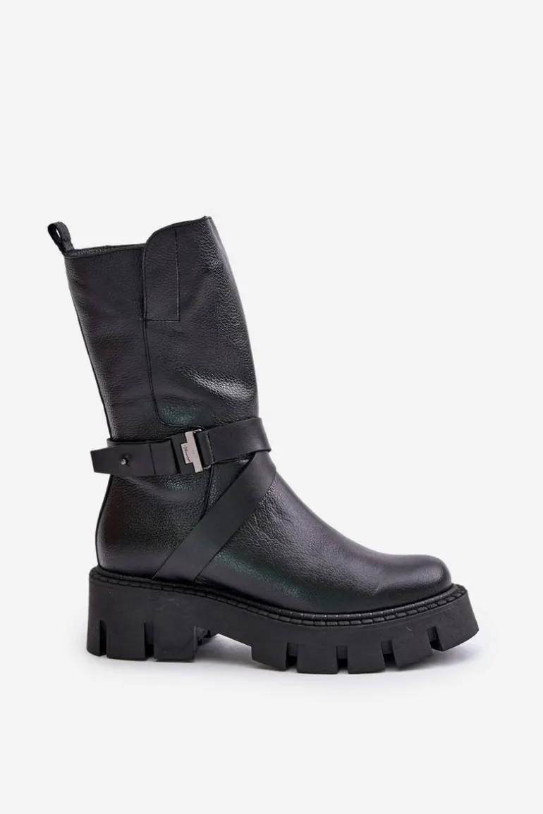 Ocieplane Botki Damskie Ze Skóry Naturalnej Laura Messi 2859 Czarne