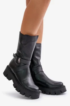 Ocieplane Botki Damskie Ze Skóry Naturalnej Laura Messi 2859 Czarne