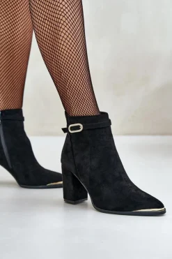 Ocieplane Botki Damskie Z Noskami W Szpic Na Słupku Czarne Laoreina