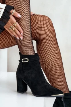 Ocieplane Botki Damskie Z Noskami W Szpic Na Słupku Czarne Laoreina