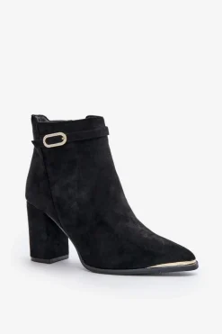 Ocieplane Botki Damskie Z Noskami W Szpic Na Słupku Czarne Laoreina