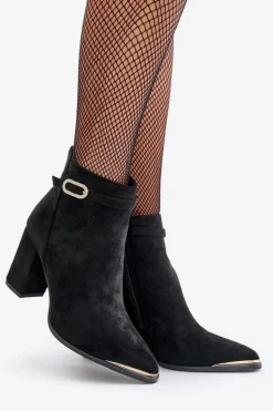 Ocieplane Botki Damskie Z Noskami W Szpic Na Słupku Czarne Laoreina