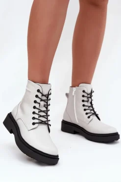 Ocieplane Botki Damskie Z Naturalnej Skóry Sergio Leone BT25248-S Białe