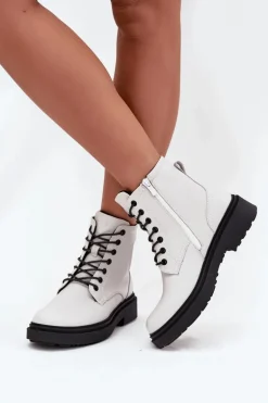 Ocieplane Botki Damskie Z Naturalnej Skóry Sergio Leone BT25248-S Białe
