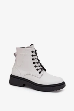 Ocieplane Botki Damskie Z Naturalnej Skóry Sergio Leone BT25248-S Białe