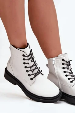 Ocieplane Botki Damskie Z Naturalnej Skóry Sergio Leone BT25248-S Białe