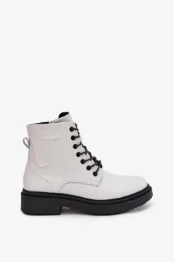 Ocieplane Botki Damskie Z Naturalnej Skóry Sergio Leone BT25248-S Białe