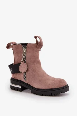 Ocieplane Botki Damskie Z Suwakiem Ciemnobeżowe Calvaro