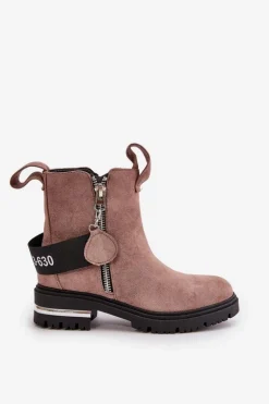 Ocieplane Botki Damskie Z Suwakiem Ciemnobeżowe Calvaro