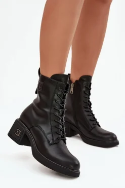 Ocieplane Botki Damskie Z Naturalnej Skóry Na Klocku Vinceza 66819 Czarne