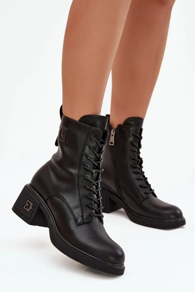 Ocieplane Botki Damskie Z Naturalnej Skóry Na Klocku Vinceza 66819 Czarne