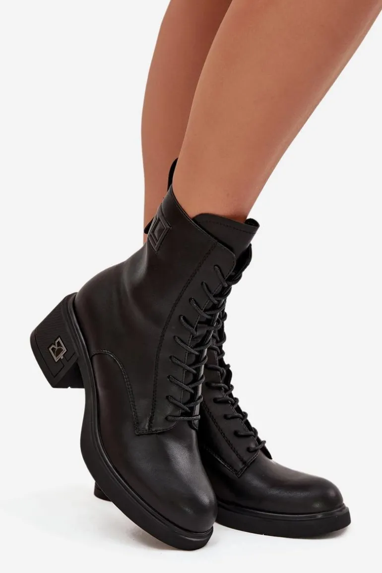 Ocieplane Botki Damskie Z Naturalnej Skóry Na Klocku Vinceza 66819 Czarne