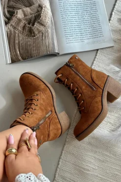 Ocieplane Botki Damskie Ze Sznurowaniem I Suwakami Camel Paressa