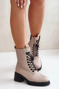 Ocieplane Botki Damskie Ze Skóry Naturalnej Vinceza 66671 Beżowe