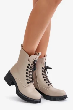 Ocieplane Botki Damskie Ze Skóry Naturalnej Vinceza 66671 Beżowe