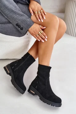 Ocieplane Botki Damskie Z Eko Zamszu Na Zamek Czarne Narilie