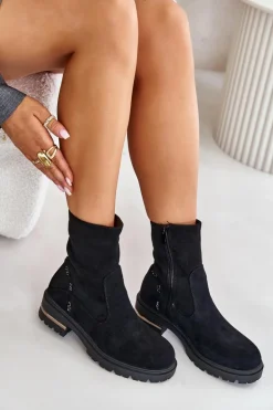 Ocieplane Botki Damskie Z Eko Zamszu Na Zamek Czarne Narilie