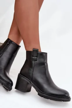 Ocieplane Botki Damskie Z Eko Skóry Na Obcasie Czarne Alvena