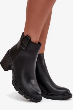 Ocieplane Botki Damskie Z Eko Skóry Na Obcasie Czarne Alvena