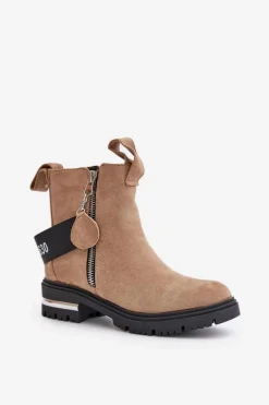 Ocieplane Botki Damskie Z Suwakiem Brązowe Calvaro