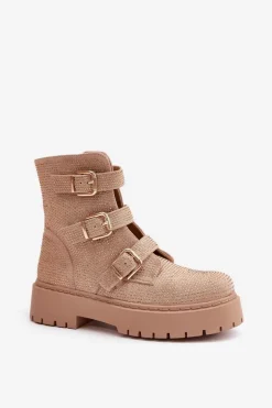 Ocieplane Botki Damskie Ze Zdobieniem Beżowe Ciascia