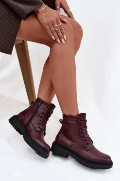 Ocieplane Botki Damskie Z Naturalnej Skóry Sergio Leone BT25248-S Bordowe