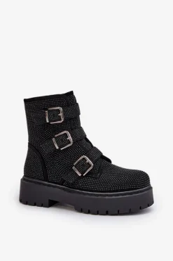 Ocieplane Botki Damskie Ze Zdobieniem Czarne Ciascia