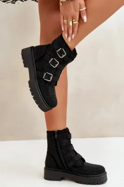 Ocieplane Botki Damskie Ze Zdobieniem Czarne Ciascia